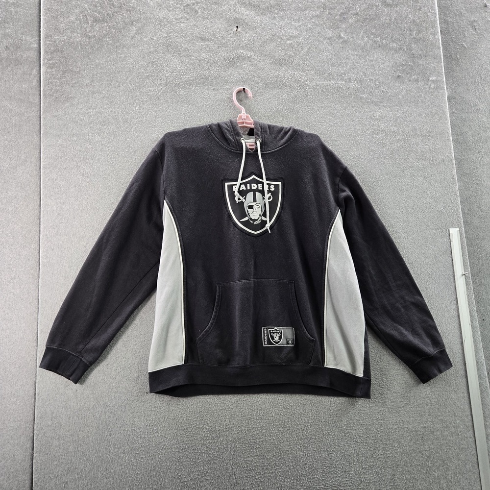 Oakland Raiders Men Hoodie 2XL Black Majestic Colorblock‎ Embroidered Logo Y2K